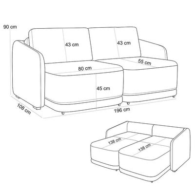 Sofá Cama Para Sala De Estar 2 Lugares 196cm Montserrat K01 Linho Bege - Lyam Decor