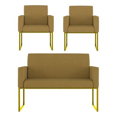 Kit Sofá 2 Lugares + 2 Poltronas Recepção Sala Base Dourada Cor:capuccino Capuccino