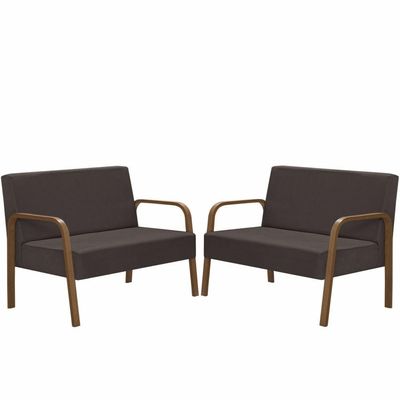 Kit Poltrona Decorativa 2 Namoradeiras Luna Braço Madeira Suede