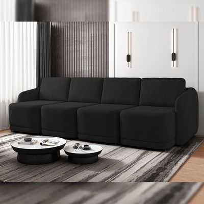 Sofá Cama Para Sala De Estar 4 Lugares 356cm Montserrat K01 Veludo Preto - Lyam Decor