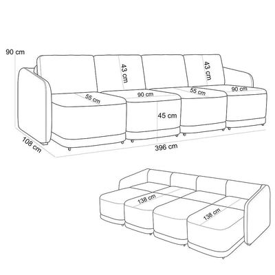Sofá Cama Para Sala De Estar 4 Lugares 396cm Montserrat K01 Bouclê Creme - Lyam Decor