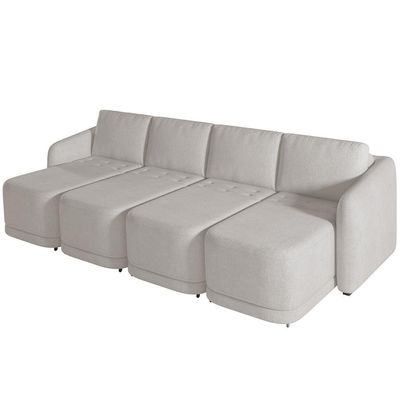 Sofá Cama Para Sala De Estar 4 Lugares 396cm Montserrat K01 Bouclê Creme - Lyam Decor