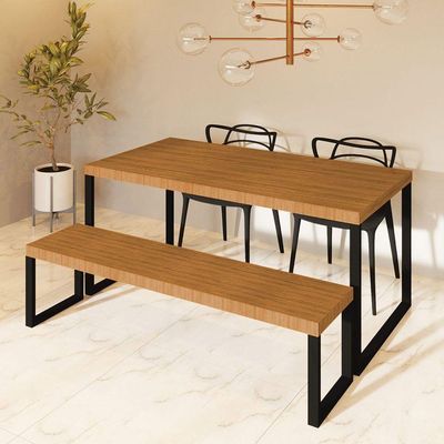 Mesa Industrial Bernardo Madeira Maciça C- Ferragem Preta 1,20m Marrom