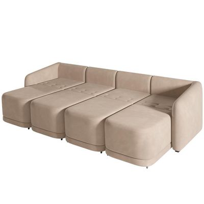 Sofá Cama Para Sala De Estar 4 Lugares 316cm Montserrat K01 Veludo Bege - Lyam Decor