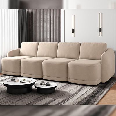 Sofá Cama Para Sala De Estar 4 Lugares 316cm Montserrat K01 Veludo Bege - Lyam Decor