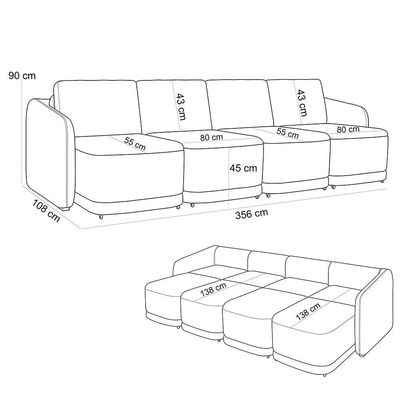 Sofá Cama Para Sala De Estar 4 Lugares 356cm Montserrat K01 Bouclê Cinza - Lyam Decor