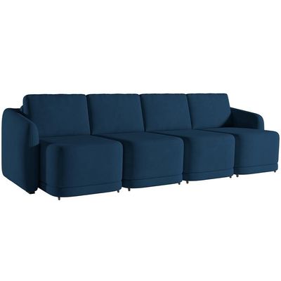 Sofá Cama Para Sala De Estar 5 Lugares 436cm Montserrat K01 Veludo Azul Marinho - Lyam Decor