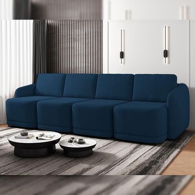 Sofá Cama Para Sala De Estar 5 Lugares 436cm Montserrat K01 Veludo Azul Marinho - Lyam Decor