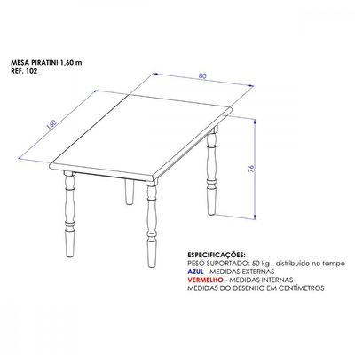 Mesa De Jantar Piratini 160x80 Mel Viero Mel