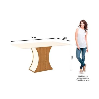 Mesa De Sala Jantar Luiza Sc16 + Tampo Madeirado Reto 160x90cm Nature-off White