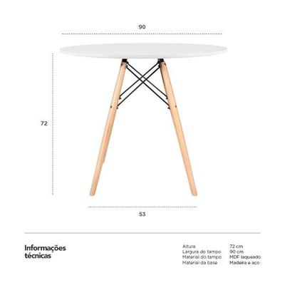 Mesa De Jantar Redonda Eames Eiffel - Wood - Tampo De Mdf - 90cm - Branco