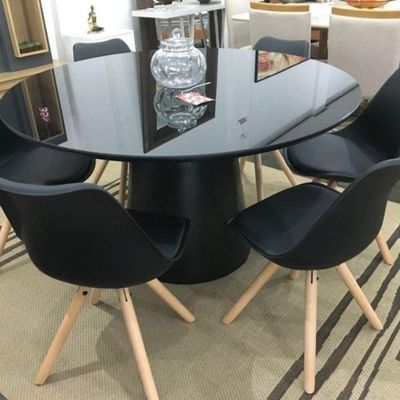 Mesa De Jantar Cone Redonda 90 Cm Laqueada Cores Preto