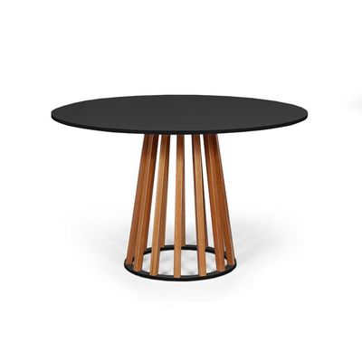 Mesa De Jantar Redonda 6 Lugares 120cm Em Mdf E Madeira Maciça Tália Preta