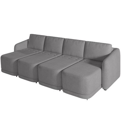 Sofá Cama Para Sala De Estar 4 Lugares 396cm Montserrat K01 Bouclê Cinza - Lyam Decor