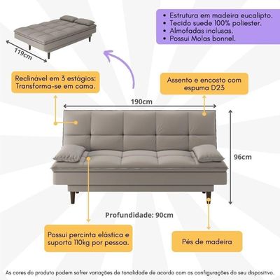 Sofá Cama Reclinável Com 2 Almofadas Inclusas Multimóveis Cr45238 Bege Bege