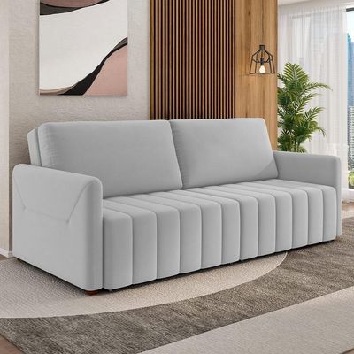 Sofá Cama Retrátil Para Sala De Estar 192cm Porthos M03 Veludo Cinza - Lyam Decor