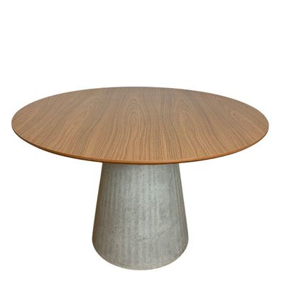 Mesa De Jantar Cone Redonda 140 Cm Base Cimento Concreto Tampo Freijó