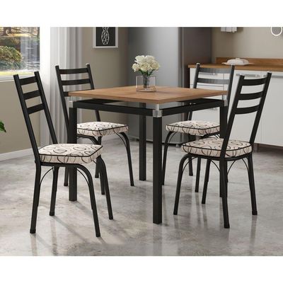 Kit Mesa De Jantar Marva 91cm Com 04 Cadeiras Luisiana Cedro Ferro Preto - Pallazio