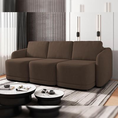 Sofá Cama Para Sala De Estar 4 Lugares 336cm Montserrat K01 Veludo Marrom - Lyam Decor