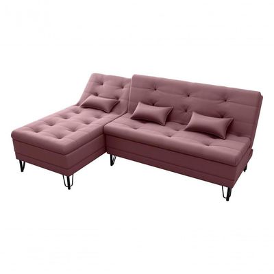 Sofá Cama Com Chaise 3 Lugares 2,00 Mts Nice Matrix Rosê