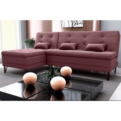 Sofá Cama Com Chaise 3 Lugares 2,00 Mts Nice Matrix Rosê
