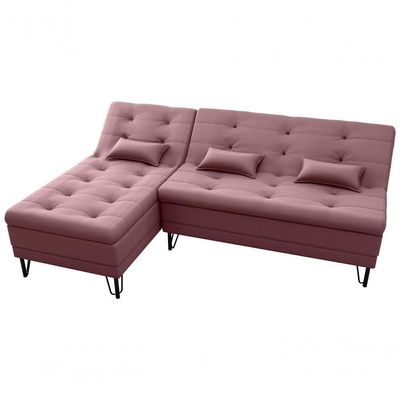 Sofá Cama Com Chaise 3 Lugares 2,00 Mts Nice Matrix Rosê