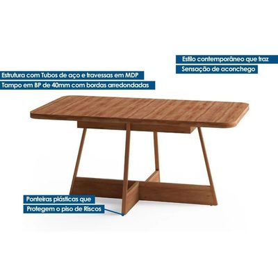 Mesa de Sala Jantar Átria Retangular 1592 Aço c/Tampo Madeirado 160x90cm Nogal/preto/preto - Carraro