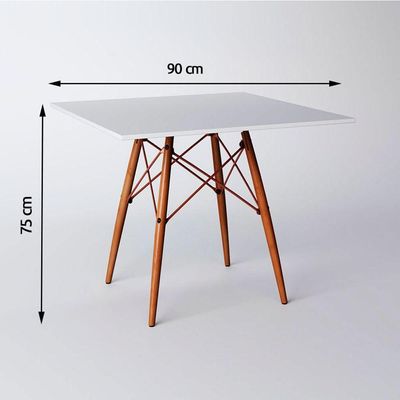 Mesa Eiffel Cobre Tampo De Madeira Quadrado 90Cm Branco