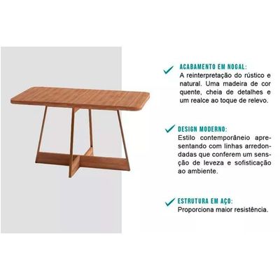 Mesa de Sala Jantar Átria Retangular 1592 Aço c/Tampo Madeirado 160x90cm Nogal/preto/preto - Carraro