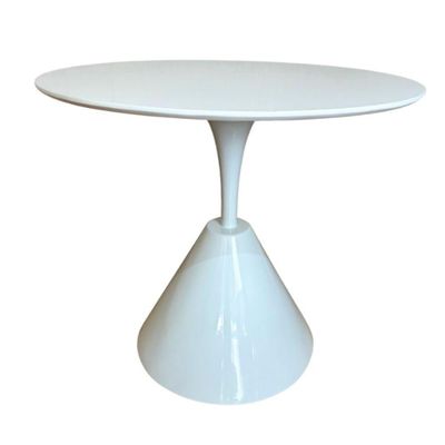 Mesa De Jantar Cone Redonda Masp 110 Cm Tampo Laca Branca Base Branca Cor Marrom
