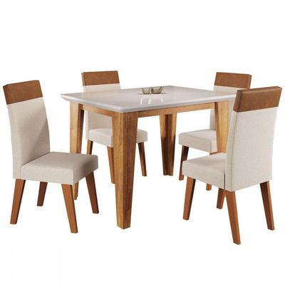 Mesa De Jantar Com 4 Cadeiras Florata Veneza Off White Viero Blonde / Off White