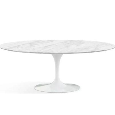 Mesa De Jantar Saarinen Oval 244x137 Cm Mármore Carrara Base Branca