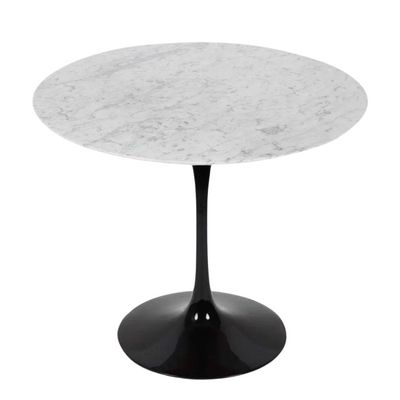 Mesa De Jantar Tulipa Saarinen Redonda 140 Cm Mármore Carrara Base Branca
