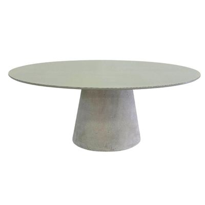 Mesa De Jantar Cone Oval 198x122 Cm Tampo Off White Base Concreto Cor Cinza