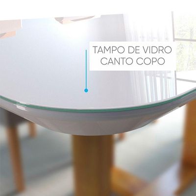 Mesa De Jantar Quadrada 4 Lugares Paris Tampo Com Vidro E Madeira Maciça Móveis Mix Mel/Off-White
