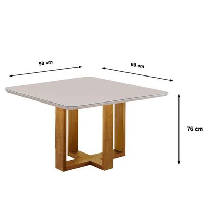 Mesa De Jantar Quadrada 4 Lugares Paris Tampo Com Vidro E Madeira Maciça Móveis Mix Mel/Off-White