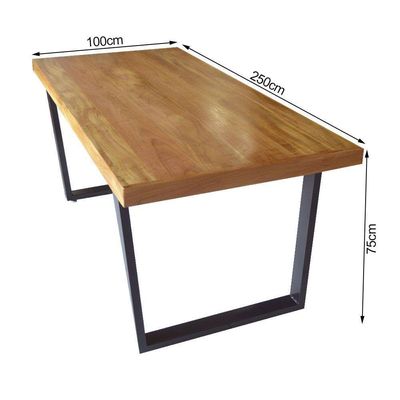 Mesa Industrial Lanna Madeira Maciça C- Ferragem Preta 2,50m Marrom