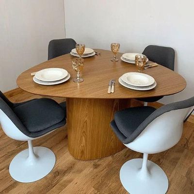 Mesa De Jantar Cone Orgânica Redonda 130x133 Cm Base Freijó Tampo Freijó