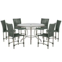 Mesa Ascoli 120 Cm Com 6 Cadeiras Cannes De Alumínio Trama Verde