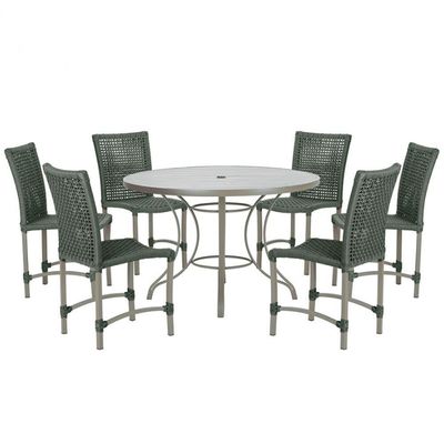 Mesa Ascoli 120 Cm Com 6 Cadeiras Cannes De Alumínio Trama Verde