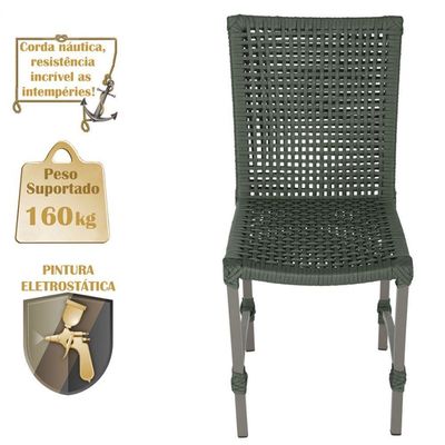 Mesa Ascoli 120 Cm Com 6 Cadeiras Cannes De Alumínio Trama Verde