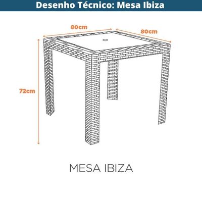 Mesa De Jantar Quadrada Ibiza 80 Cm (largura) Em Polipropileno Marrom Com Tramas Simulando Rattan
