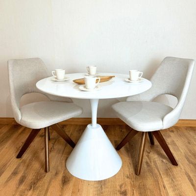 Mesa De Jantar Cone Redonda Masp 80 Cm Tampo Laca Branca Base Branca Cor Marrom