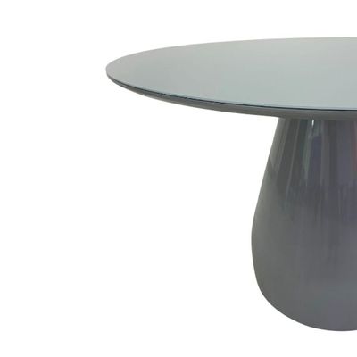 Mesa De Jantar Cone Balonê Redonda 120 Cm Tampo Laca Cinza + Vidro Base Cinza Cor Cinza