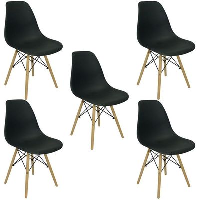 Conjunto De Mesa De Jantar Eames Eiffel Redonda 100cm Tampo De Madeira Preto Com 5 Cadeiras Pretas