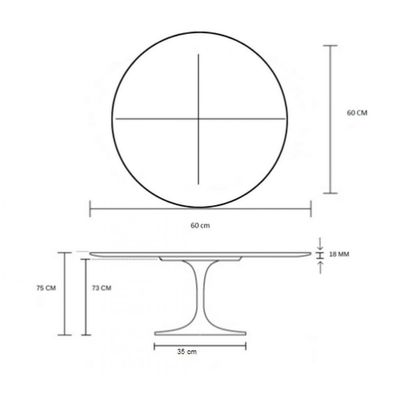 Mesa Tulipa Saarinen Redonda 60cm Tampo Freijó Preto