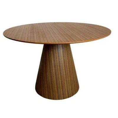 Mesa De Jantar Cone Redonda 140 Cm Base Madeira Pau Ferro