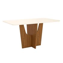 Mesa De Jantar Danielly 160 Cm Tampo Arredondado Com Vidro Nature Off White - Henn