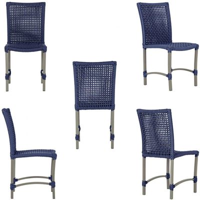 Mesa Ascoli 4 Cadeiras Cannes De Alumínio Fendi Trama Azul