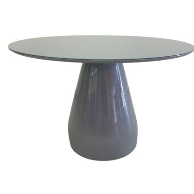 Mesa De Jantar Cone Balonê Redonda 150 Cm Tampo Laca Cinza + Vidro Base Cinza